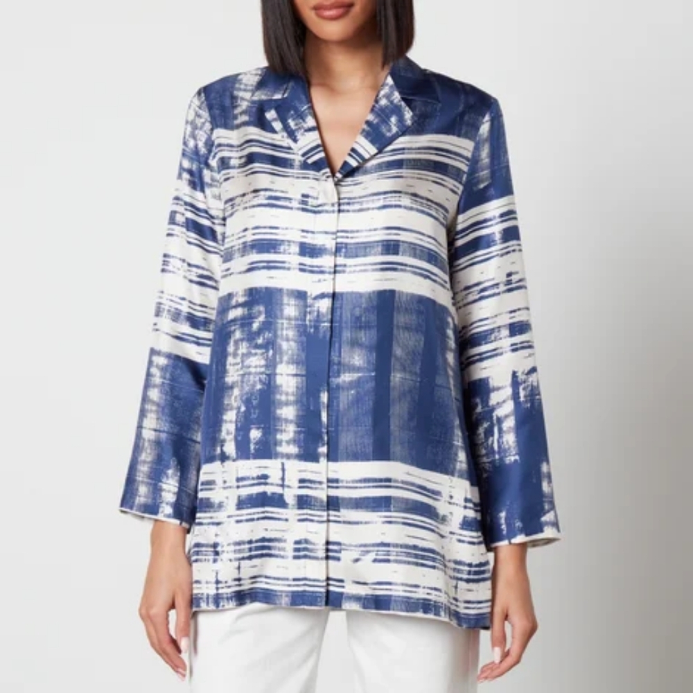 Max Mara Studio Franca Printed 100% Silk Shirt Blouse Abstract Striped Size 10 - Picture 13 of 16